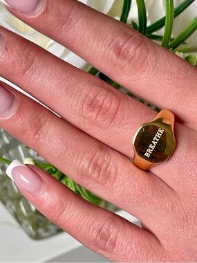 Gold Breathe Affirmation Signet Ring